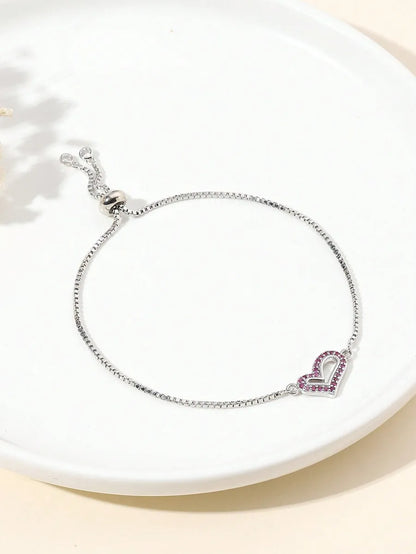 Stainless Steel Silver Plated Simple Style Classic Style Heart Shape Hollow Out Inlay Zircon Bracelets