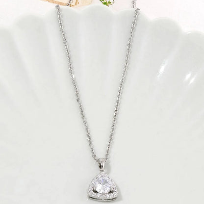 Simple Style Shiny Triangle Alloy Inlay Zircon Silver Plated Women'S Pendant Necklace