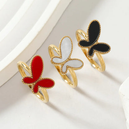 Stainless Steel Simple Style Butterfly Plating Inlay Shell Rings