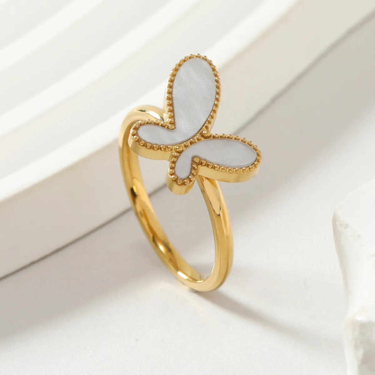 Stainless Steel Simple Style Butterfly Plating Inlay Shell Rings