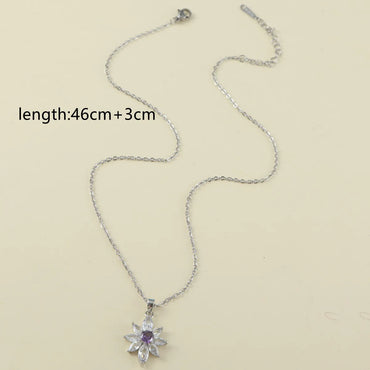 Stainless Steel Simple Style Classic Style Flower Inlay Zircon Pendant Necklace