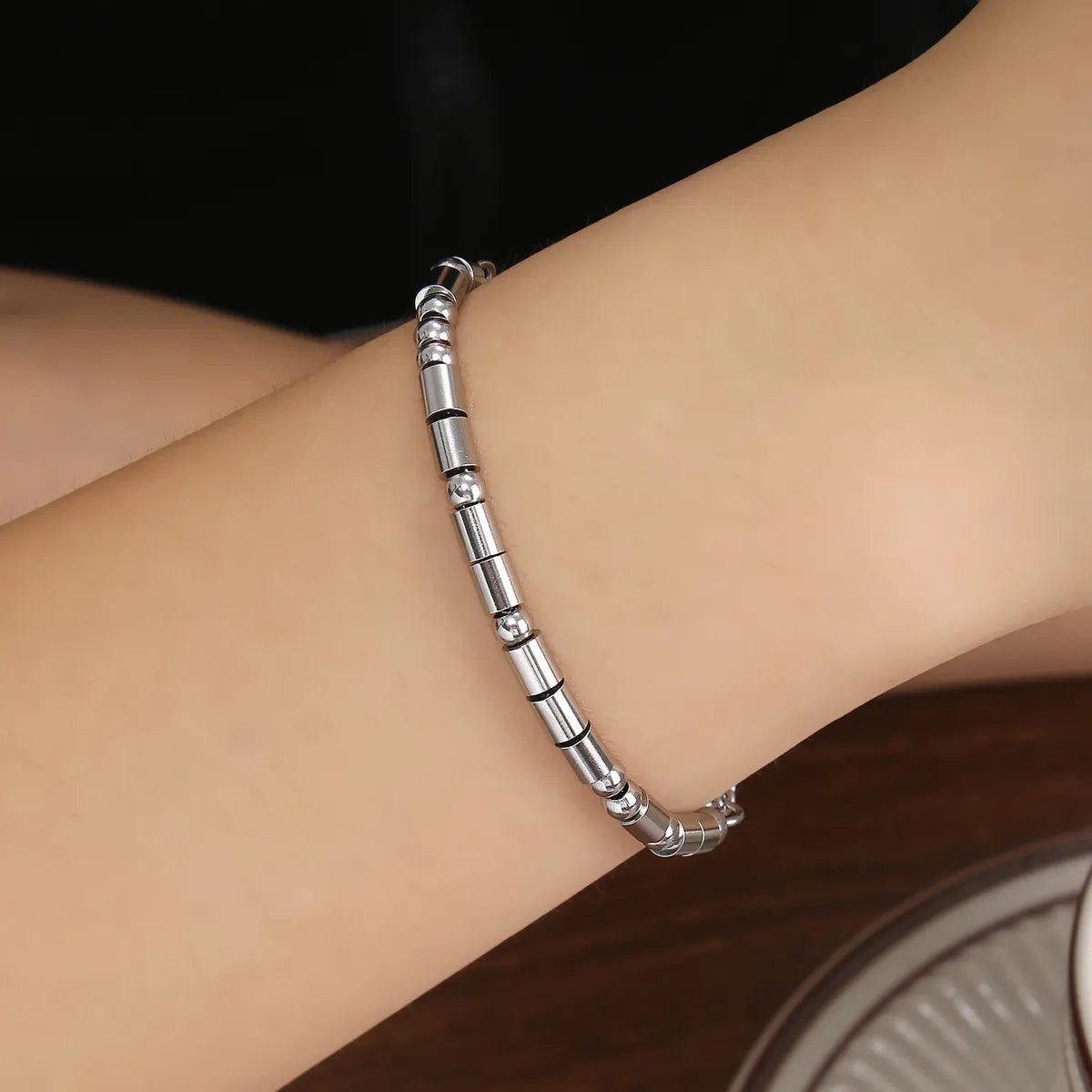 Stainless Steel Simple Style Classic Style Geometric Beaded Bracelets