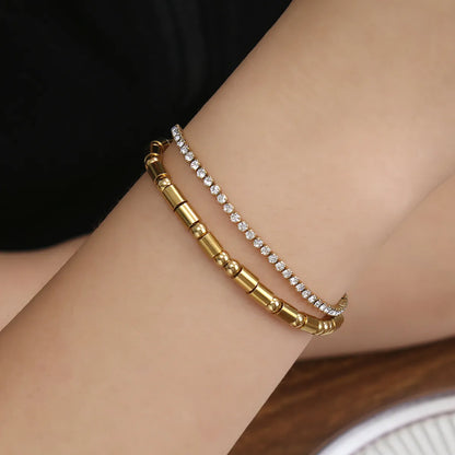 Stainless Steel Simple Style Classic Style Letter Inlay Zircon Bracelets