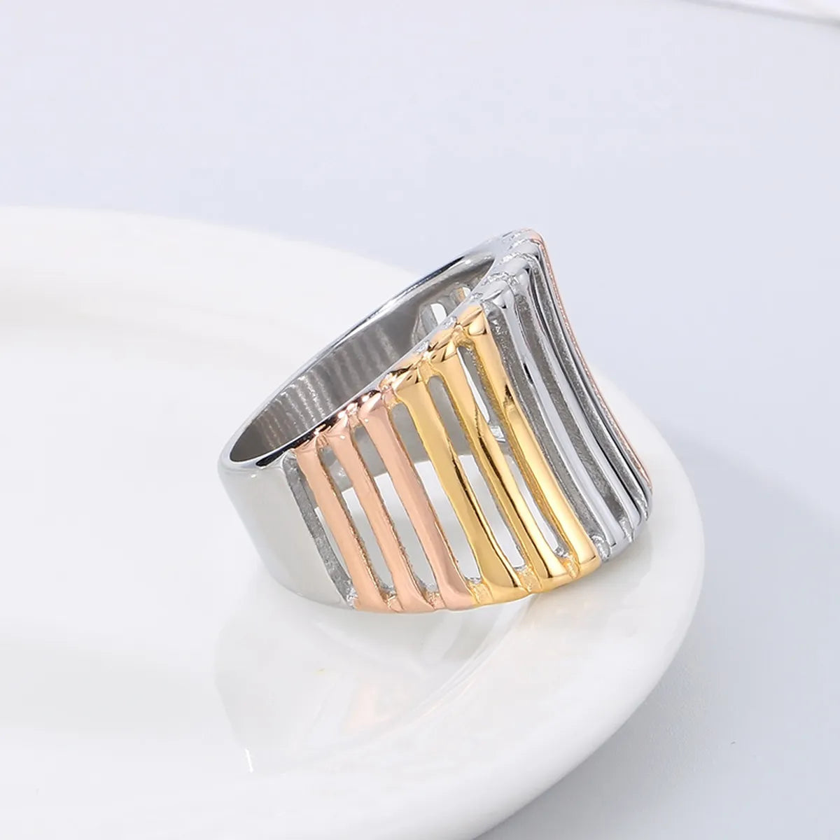 Stainless Steel Simple Style Color Block Stripe Hollow Out Rings