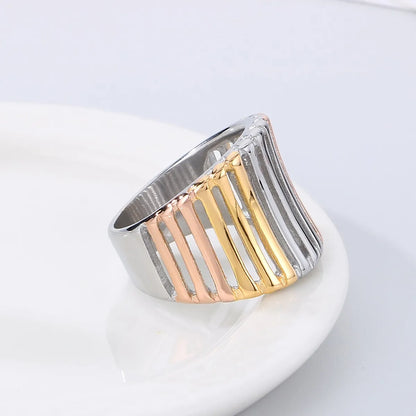 Stainless Steel Simple Style Color Block Stripe Hollow Out Rings