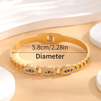 Simple Style Eye 304 Stainless Steel 18K Gold Plated Rhinestones Bangle In Bulk