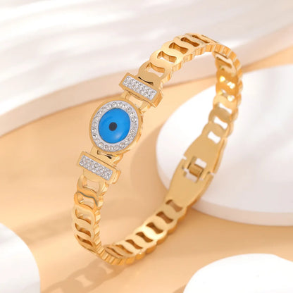 Simple Style Eye 304 Stainless Steel 18K Gold Plated Rhinestones Bangle In Bulk