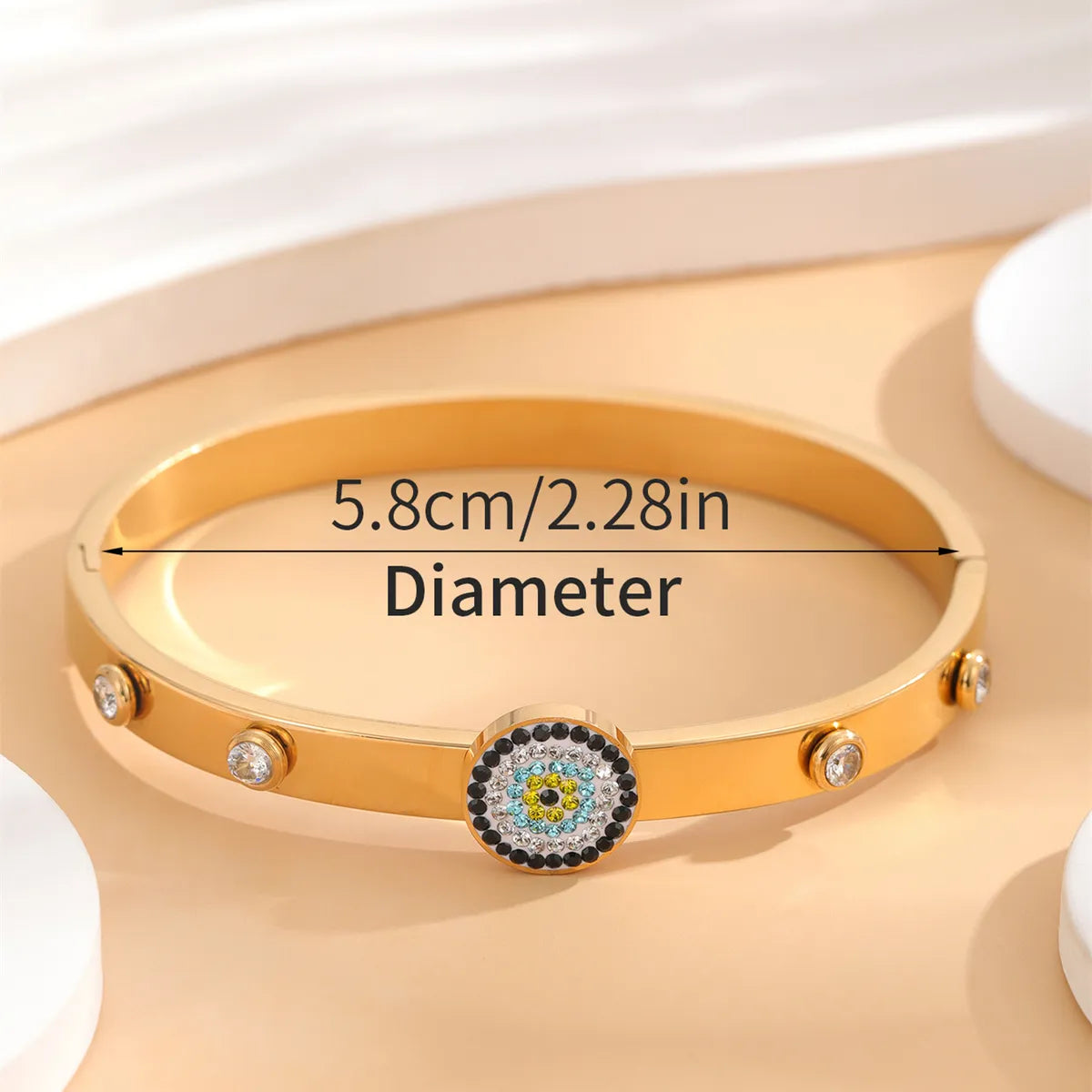 Simple Style Eye 304 Stainless Steel 18K Gold Plated Rhinestones Bangle In Bulk