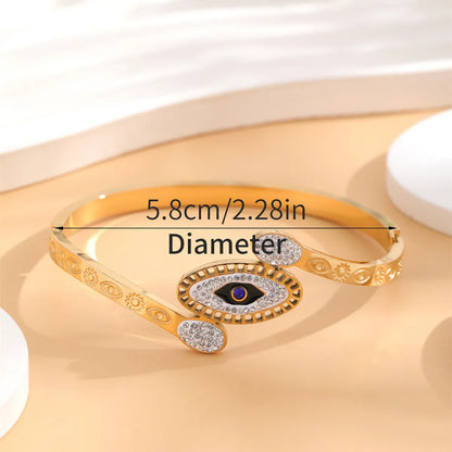 Simple Style Eye 304 Stainless Steel 18K Gold Plated Rhinestones Bangle In Bulk