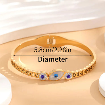 Simple Style Eye 304 Stainless Steel 18K Gold Plated Rhinestones Bangle In Bulk