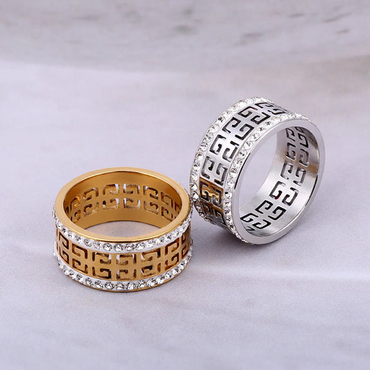 Stainless Steel Simple Style Geometric Plating Hollow Out Inlay Zircon Rings