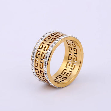 Stainless Steel Simple Style Geometric Plating Hollow Out Inlay Zircon Rings