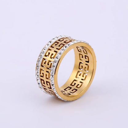 Stainless Steel Simple Style Geometric Plating Hollow Out Inlay Zircon Rings