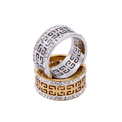 Stainless Steel Simple Style Geometric Plating Hollow Out Inlay Zircon Rings