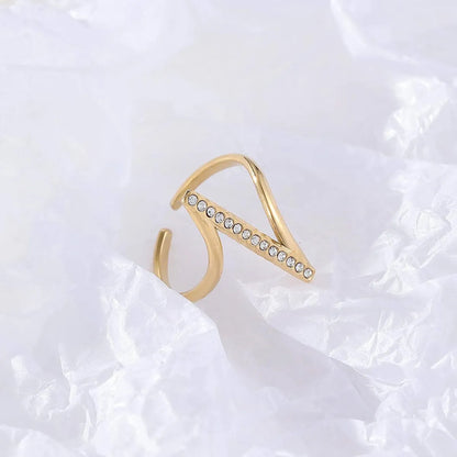 Stainless Steel Simple Style Geometric Plating Inlay Zircon Open Rings