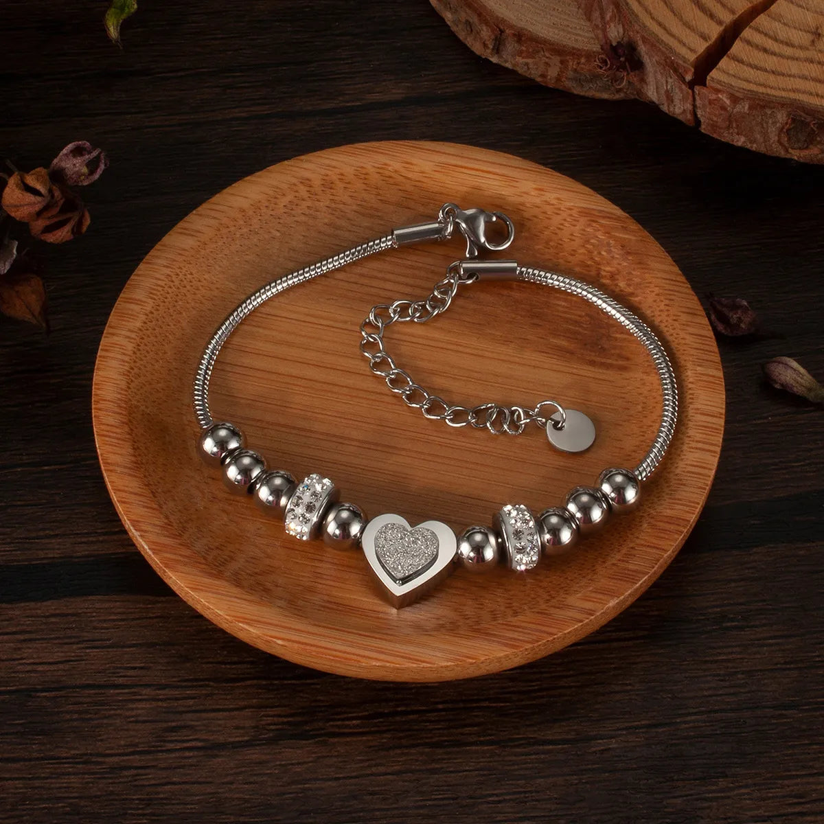 Stainless Steel Simple Style Heart Shape Plating Inlay Zircon Bracelets