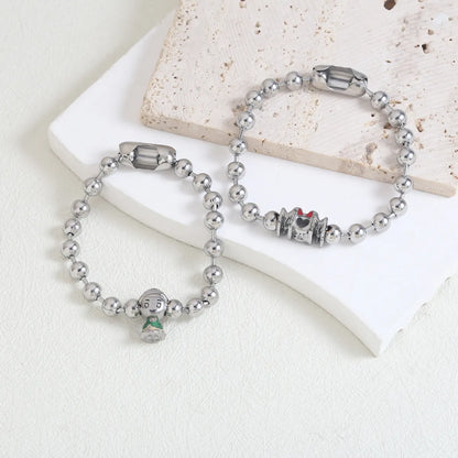 Stainless Steel Simple Style Human Cartoon Letter Beaded Plating Bracelets