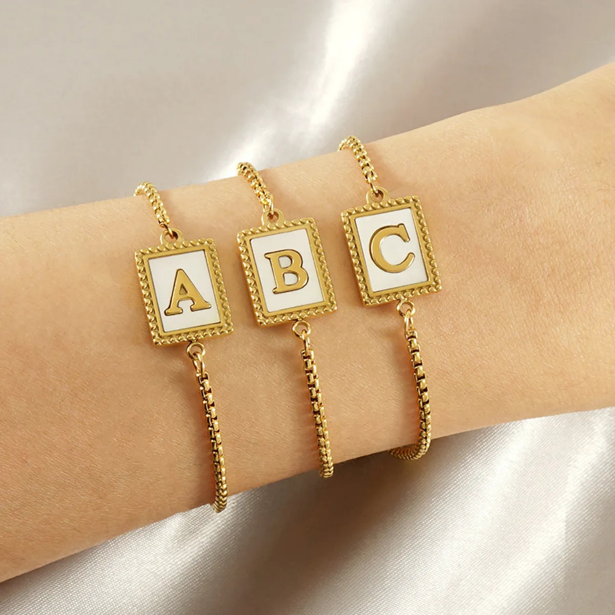 Stainless Steel Simple Style Letter Plating Inlay Shell Bracelets