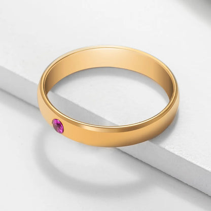 Stainless Steel Simple Style Round Polishing Plating Inlay Birthstone Rings