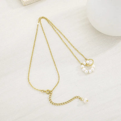 Stainless Steel 18K Gold Plated Simple Style Inlay Solid Color Freshwater Pearl Pendant Necklace