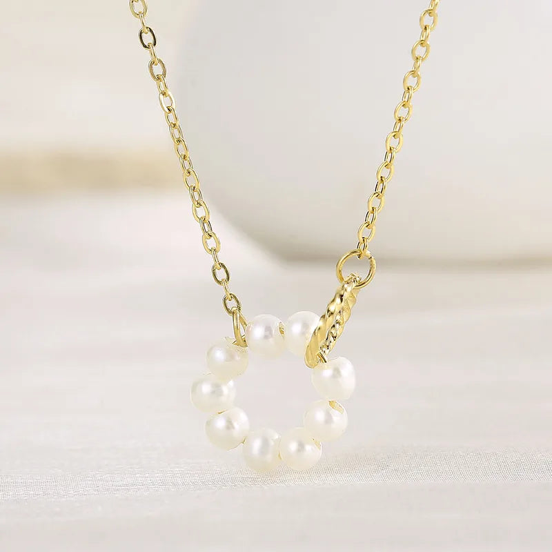 Stainless Steel 18K Gold Plated Simple Style Inlay Solid Color Freshwater Pearl Pendant Necklace