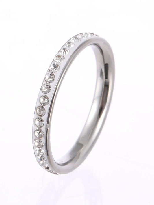 Stainless Steel Simple Style Solid Color Inlay Zircon Rings