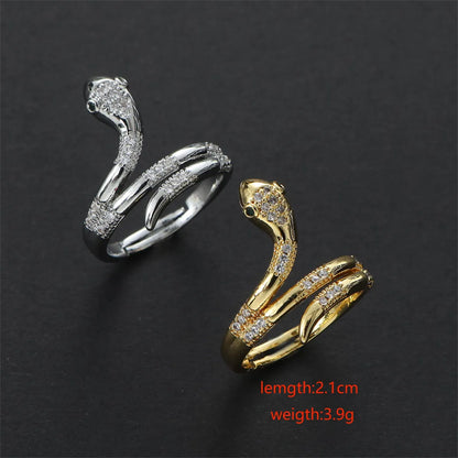 Stainless Steel Simple Style Sports Snake Inlay Zircon Open Rings