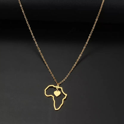 Stainless Steel Simple Style Streetwear Map Heart Shape Asymmetrical Hollow Out Pendant Necklace