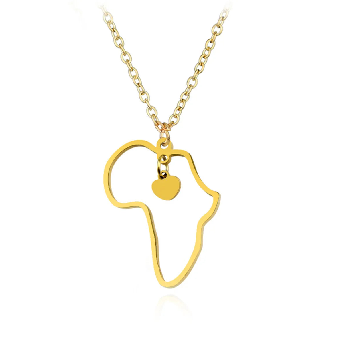 Stainless Steel Simple Style Streetwear Map Heart Shape Asymmetrical Hollow Out Pendant Necklace