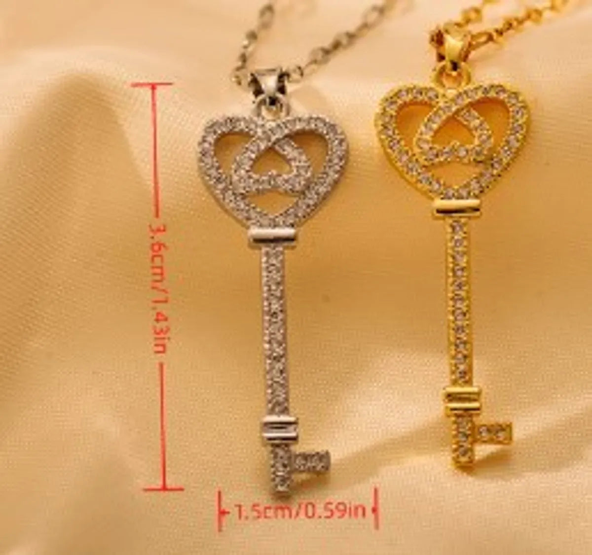 Stainless Steel Sweet Heart Shape Key Pendant Necklace