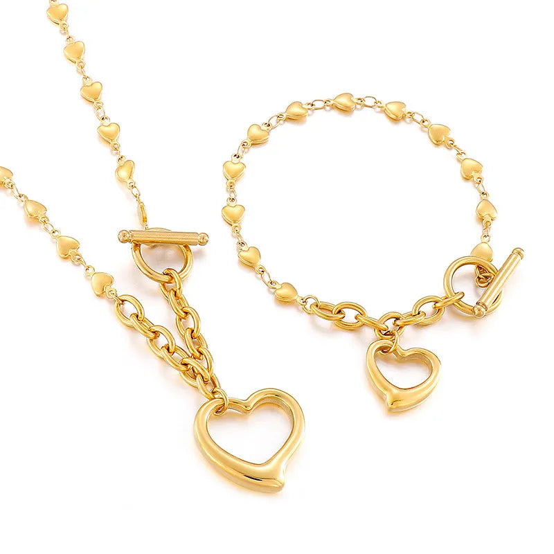 Titanium Steel 18K Gold Plated Fashion Heart