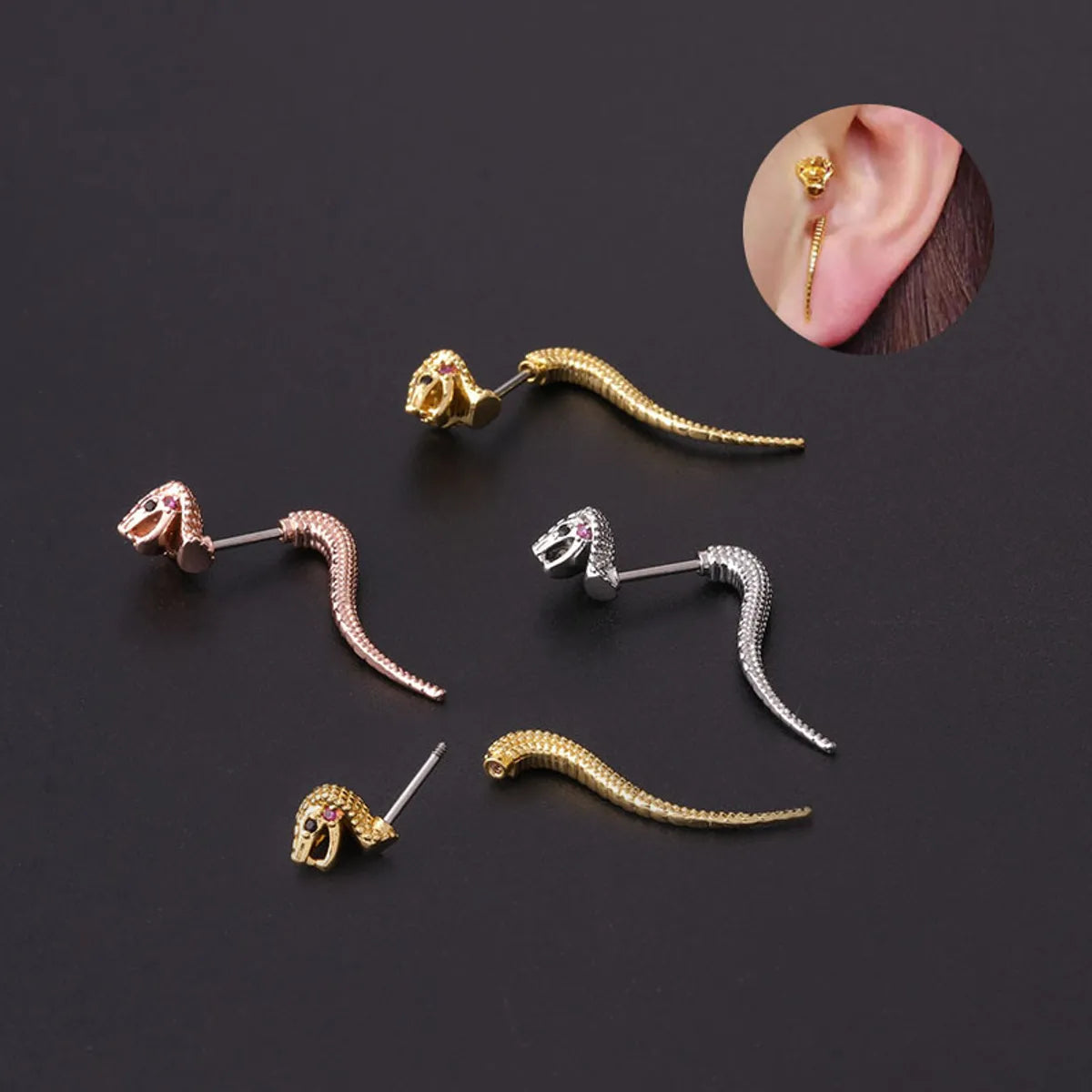 Stainless Steel Thin Rod Personality Creative Snake-shaped Screw Ear Bone Nails