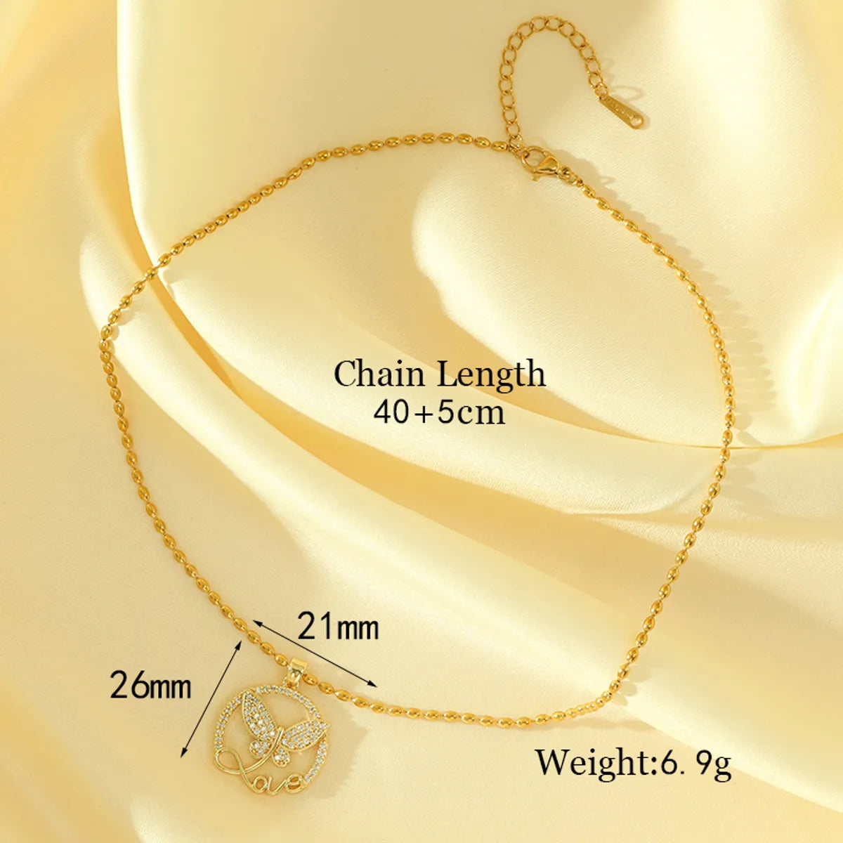 Stainless Steel Titanium Steel 18K Gold Plated Simple Style Butterfly Inlay Zircon Pendant Necklace