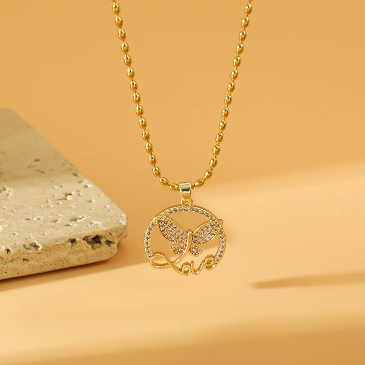 Stainless Steel Titanium Steel 18K Gold Plated Simple Style Butterfly Inlay Zircon Pendant Necklace