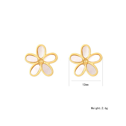 Stainless Steel Titanium Steel 24K Gold Plated Glam Simple Style Flower Inlay Shell Earrings Necklace