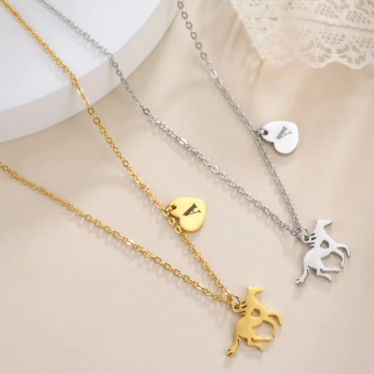 Stainless Steel Titanium Steel Casual Heart Shape Horse Plating Pendant Necklace