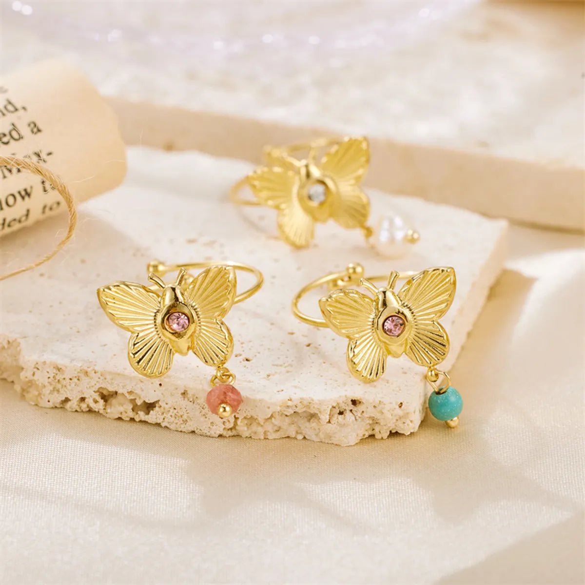 Stainless Steel Vintage Style Butterfly Plating Open Rings