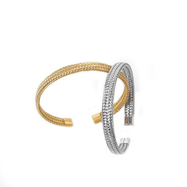 Stainless Steel Vintage Style Solid Color Grain Plating Bangle