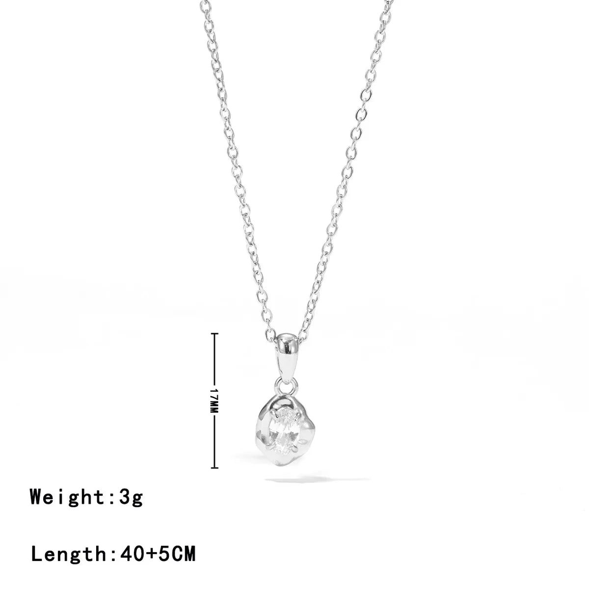 Stainless Steel White Gold Plated Gold Plated Elegant Asymmetrical Oval Plating Zircon Pendant Necklace