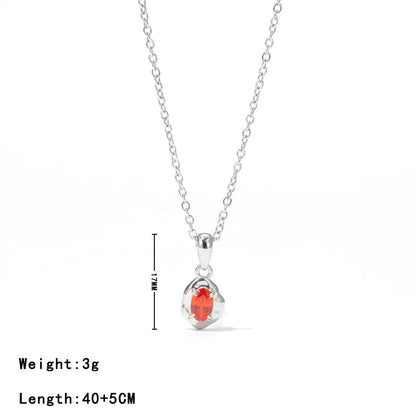 Stainless Steel White Gold Plated Gold Plated Elegant Asymmetrical Oval Plating Zircon Pendant Necklace