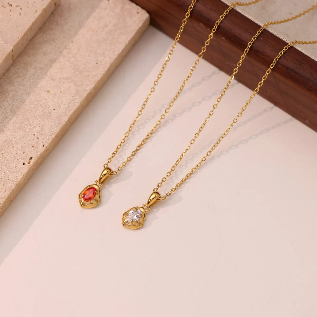 Stainless Steel White Gold Plated Gold Plated Elegant Asymmetrical Oval Plating Zircon Pendant Necklace