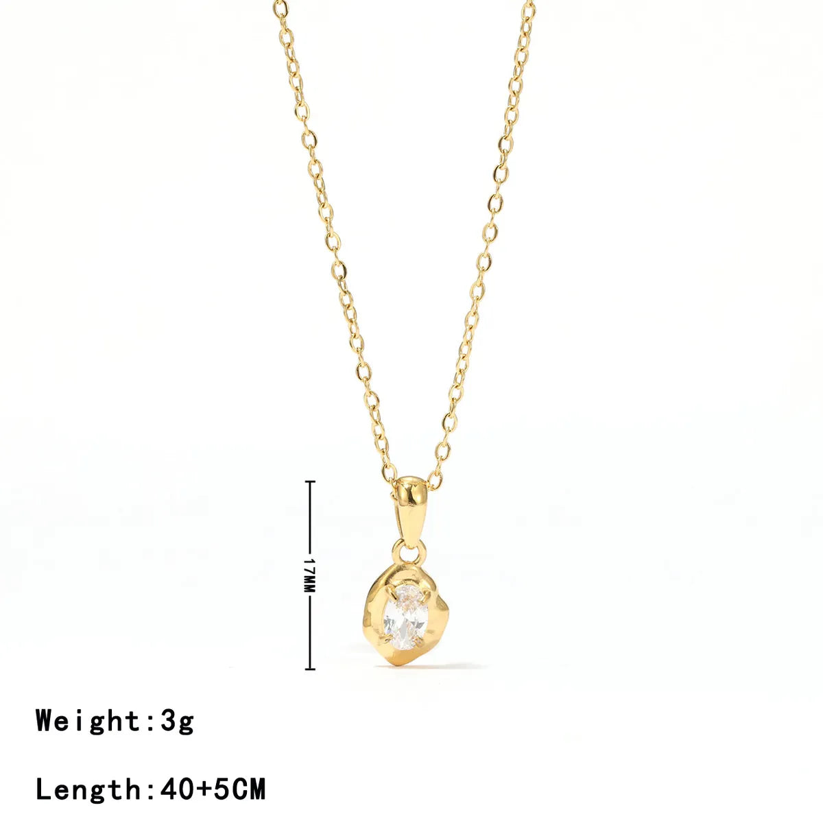 Stainless Steel White Gold Plated Gold Plated Elegant Asymmetrical Oval Plating Zircon Pendant Necklace