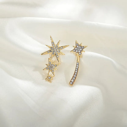 Star Asymmetrical Silver Needle Earrings