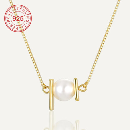 Sterling Silver 14K Gold Plated 18K Gold Plated Basic Modern Style Classic Style Inlay Geometric Solid Color Artificial Pearls Zircon Pendant Necklace