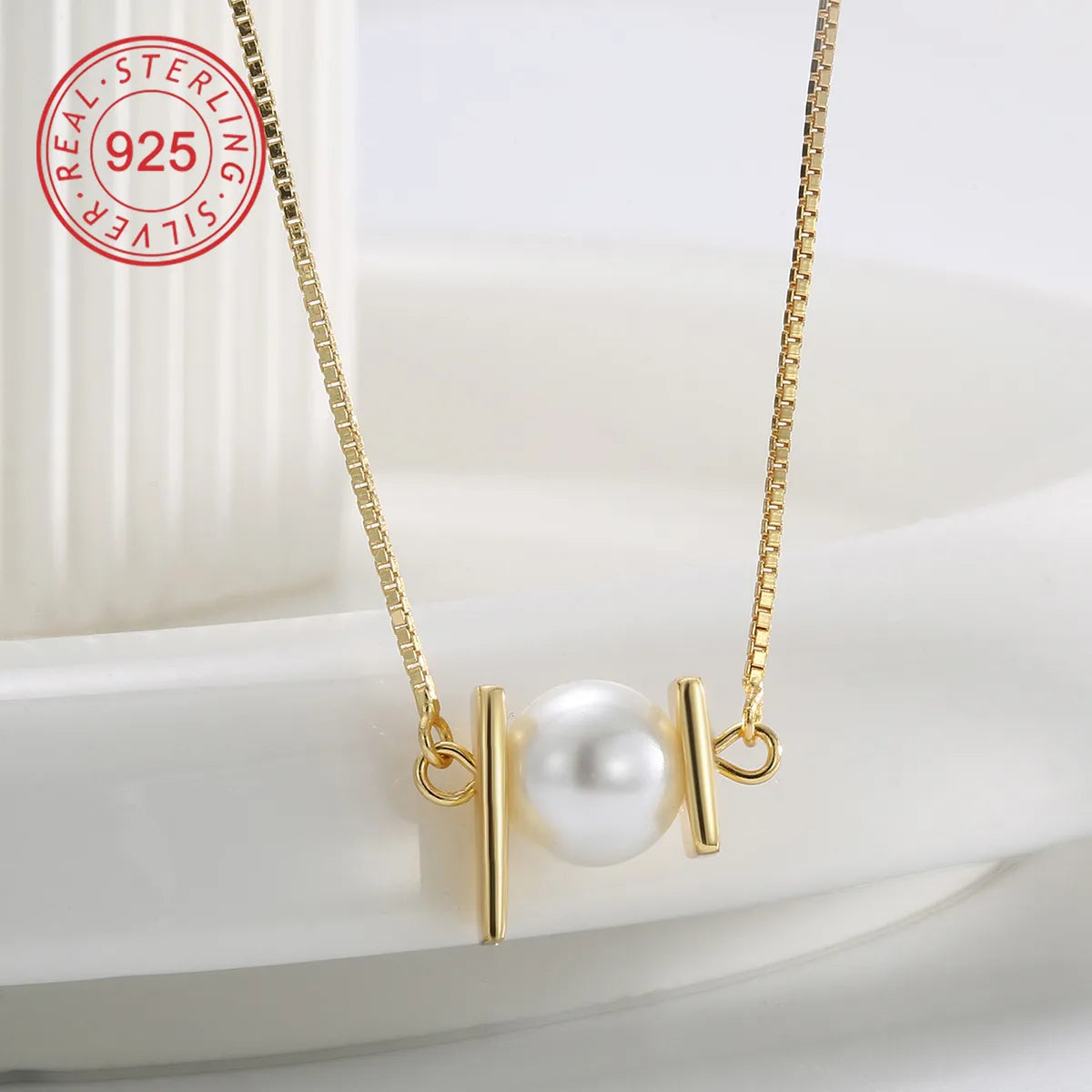 Sterling Silver 14K Gold Plated 18K Gold Plated Basic Modern Style Classic Style Inlay Geometric Solid Color Artificial Pearls Zircon Pendant Necklace