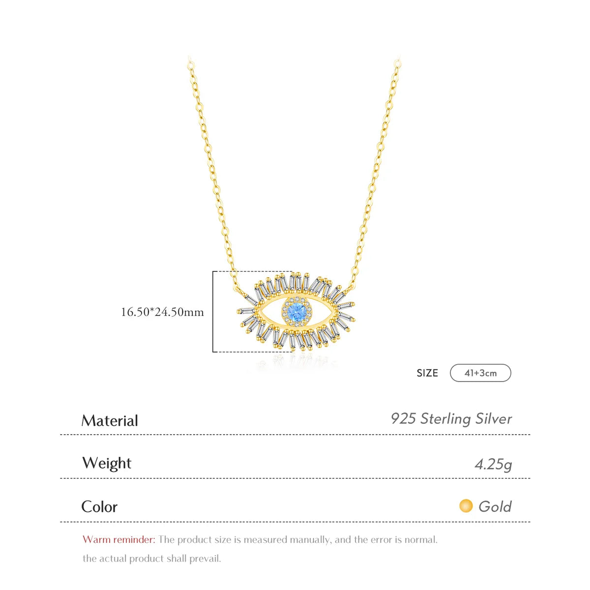 Sterling Silver 14K Gold Plated Casual Simple Style Plating Inlay Devil'S Eye Zircon Pendant Necklace