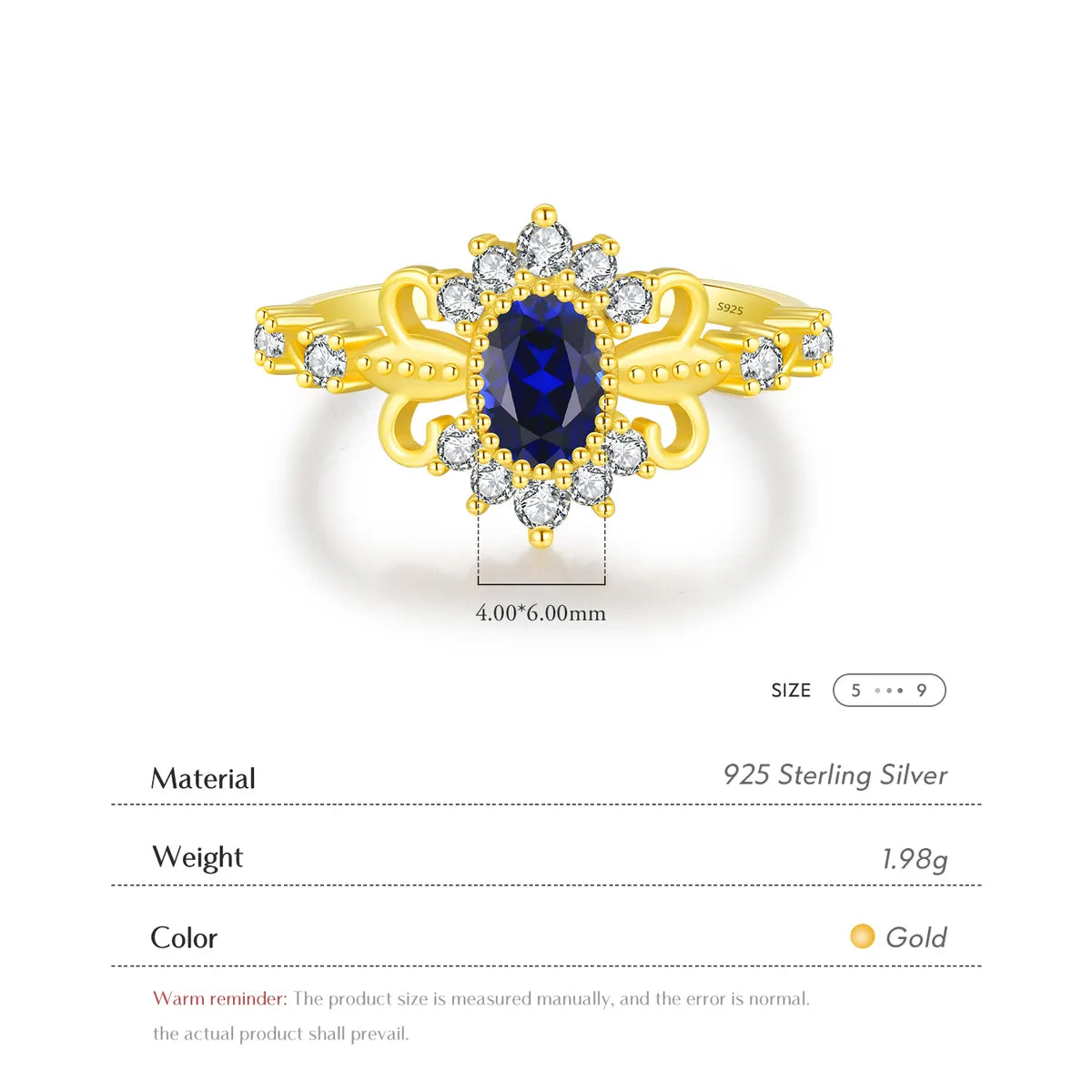 Sterling Silver 14K Gold Plated Elegant Retro French Style Plating Inlay Crown Zircon Rings