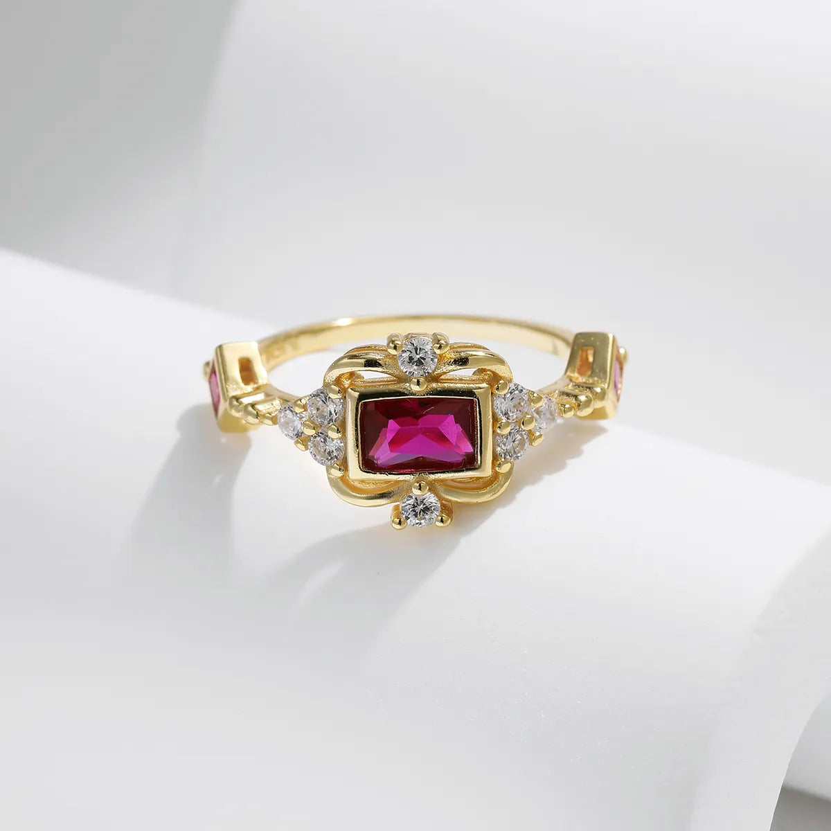 Sterling Silver 14K Gold Plated Elegant Retro French Style Plating Inlay Square Zircon Rings