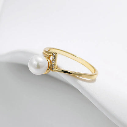 Sterling Silver 14K Gold Plated Elegant Simple Style Plating Inlay Geometric Artificial Pearls Zircon Rings