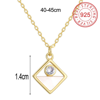 Sterling Silver 14K Gold Plated IG Style Simple Style Hollow Out Inlay Round Rhombus Shell Shell Zircon Pendant Necklace